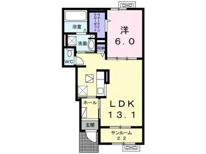あいの風とやま鉄道 呉羽駅 徒歩19分 2階建 築5年(1LDK/1階)の間取り写真