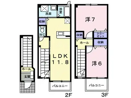 プロスペラーレ(2LDK/2階)の間取り写真