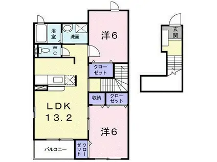 富山地鉄富山市内線 大町駅(富山) 徒歩3分 2階建 築19年(2LDK/2階)の間取り写真