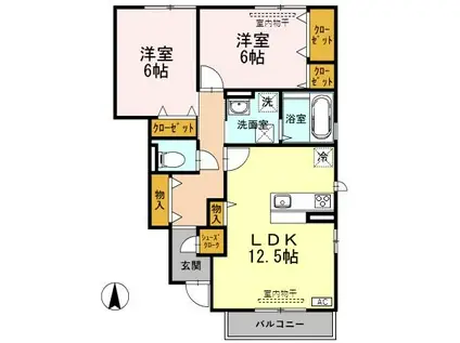 プライムコート大泉中町(2LDK/1階)の間取り写真