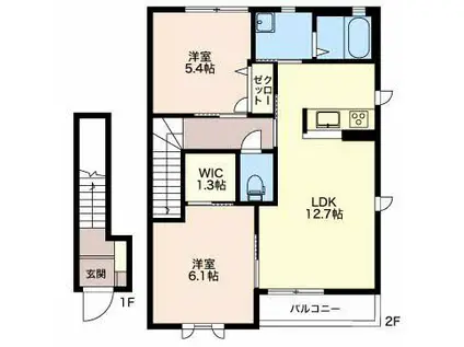 万葉線 旭ケ丘駅(富山) 徒歩22分 2階建 築19年(2LDK/2階)の間取り写真