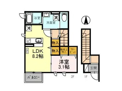 富山地鉄富山市内線 安野屋駅 徒歩5分 2階建 築7年(1LDK/2階)の間取り写真
