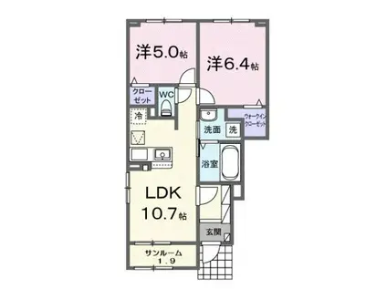 リバティ Ⅱ(2LDK/1階)の間取り写真
