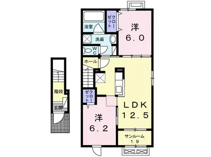 あいの風とやま鉄道 越中大門駅 徒歩29分 2階建 築9年(2LDK/2階)の間取り写真