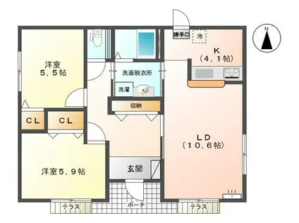 あいの風とやま鉄道 小杉駅(あいの風) 徒歩18分 1階建 築8年(2LDK)の間取り写真