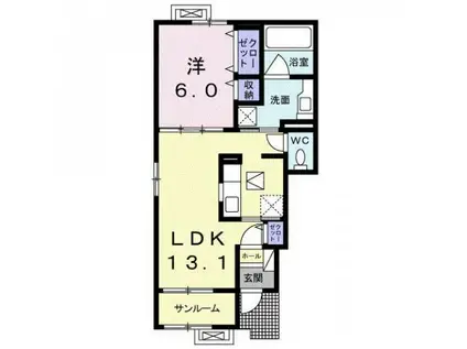 ウインベル N2(1LDK/1階)の間取り写真