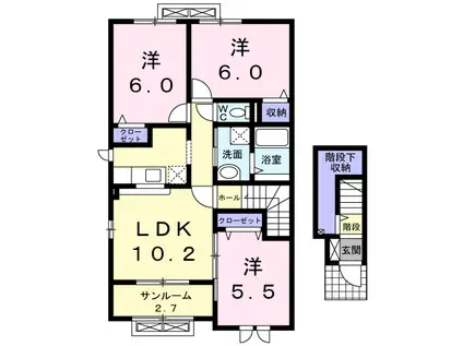 富山地鉄富山市内線 南富山駅前駅 徒歩8分 2階建 築13年(3LDK/2階)の間取り写真