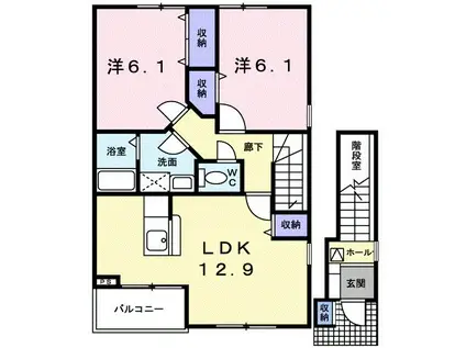 ベルフォールⅡA(2LDK/2階)の間取り写真