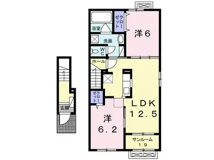 富山地鉄本線 越中荏原駅 徒歩7分 2階建 築7年(2LDK/2階)の間取り写真
