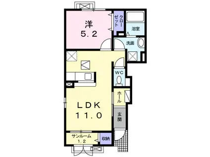 富山地鉄本線 新庄田中駅 徒歩17分 2階建 築9年(1LDK/1階)の間取り写真