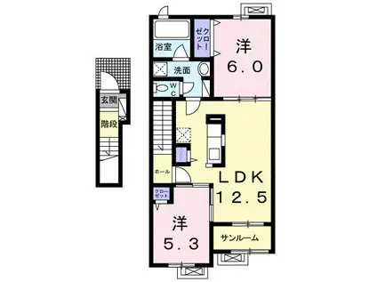 富山地鉄不二越上滝 朝菜町駅 徒歩35分 2階建 築9年(2LDK/2階)の間取り写真