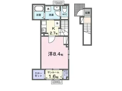 ラ・セーヌ博労(1K/2階)の間取り写真