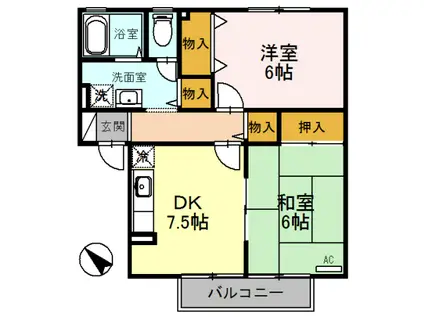 あいの風とやま鉄道 小杉駅(あいの風) 徒歩21分 2階建 築31年(2DK/2階)の間取り写真