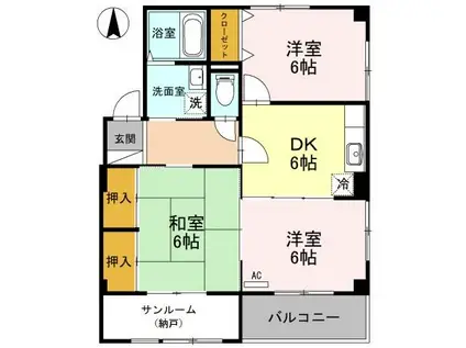 富山地鉄富山市内線 堀川小泉駅 徒歩21分 3階建 築23年(3DK/3階)の間取り写真