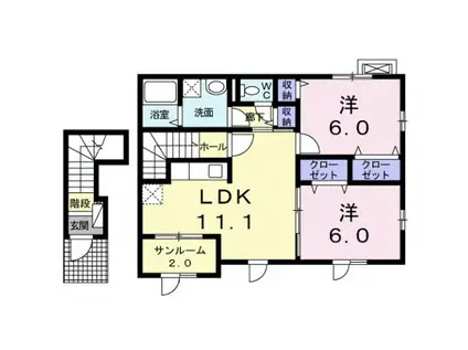 富山地鉄本線 新庄田中駅 徒歩10分 2階建 築13年(2LDK/2階)の間取り写真