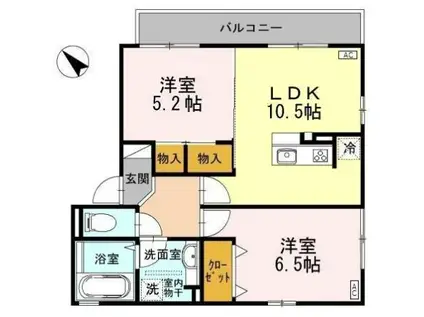 城端線 砺波駅 徒歩10分 3階建 築13年(2LDK/2階)の間取り写真