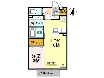 高山本線 婦中鵜坂駅 徒歩20分 2階建 築20年(1LDK/1階)の間取り写真