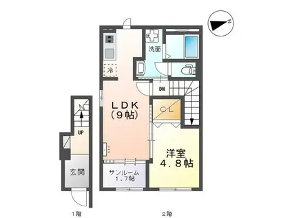 富山地鉄富山市内線 新富町駅(富山) 徒歩4分 2階建 新築(1LDK/2階)の間取り写真