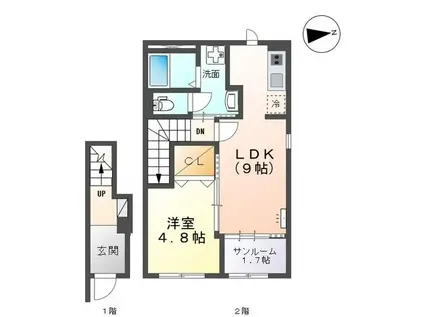富山地鉄富山市内線 新富町駅(富山) 徒歩4分 2階建 新築(1LDK/2階)の間取り写真