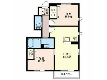 ディアコート ウィル(2LDK/1階)の間取り写真