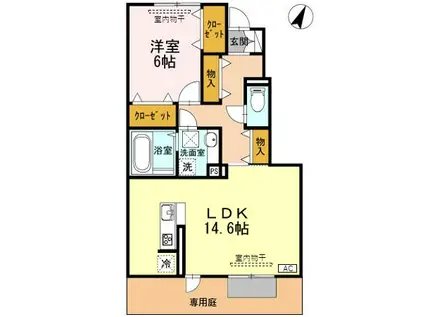 ドエル22 B(1LDK/1階)の間取り写真