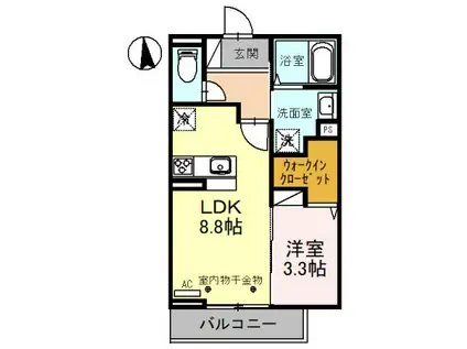 高山本線 西富山駅 徒歩7分 3階建 築3年(1LDK/3階)の間取り写真