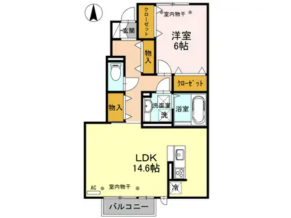 富山地鉄富山市内線 広貫堂前駅 徒歩12分 2階建 築9年(1LDK/1階)の間取り写真