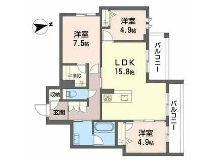 BELLE MAISON昭和町(3LDK/3階)の間取り写真