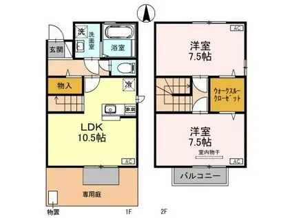 富山地鉄本線 新庄田中駅 徒歩23分 2階建 築19年(2LDK/1階)の間取り写真