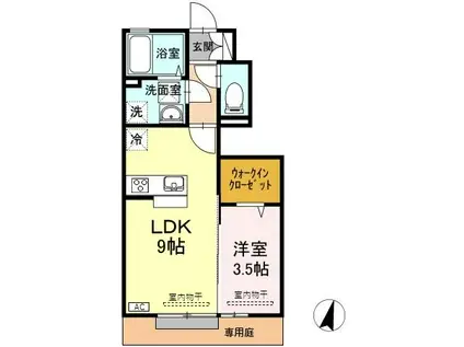 富山地鉄富山港線 奥田中学校前駅 徒歩7分 2階建 築10年(1LDK/1階)の間取り写真