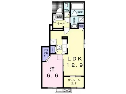 富山地鉄不二越上滝 小杉駅(地鉄) 徒歩5分 2階建 築9年(1LDK/1階)の間取り写真