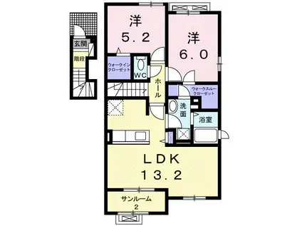 富山地鉄不二越上滝 不二越駅 徒歩21分 2階建 築10年(2LDK/2階)の間取り写真