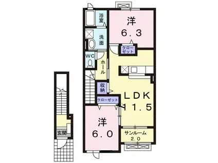 富山地鉄富山港線 競輪場前駅(富山) 徒歩2分 2階建 築18年(2LDK/2階)の間取り写真