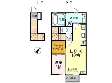 リアンB棟(1LDK/2階)の間取り写真