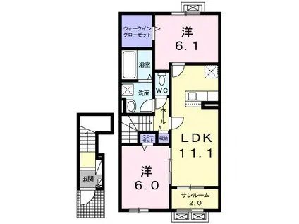 マハロ ナイメンⅠ(2LDK/2階)の間取り写真
