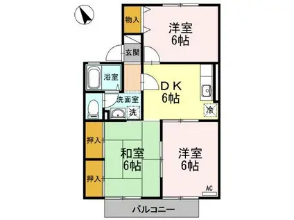 氷見線 能町駅 徒歩18分 2階建 築29年(3DK/2階)の間取り写真