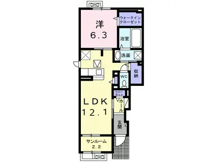 クロシェット Ⅲ(1LDK/1階)の間取り写真