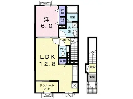 富山地鉄不二越上滝 小杉駅(地鉄) 徒歩3分 2階建 築9年(1LDK/2階)の間取り写真