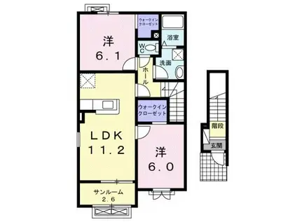 ソフテイルD(2LDK/2階)の間取り写真