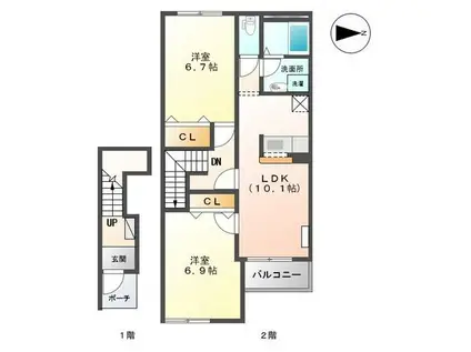 富山地鉄不二越上滝 朝菜町駅 徒歩12分 2階建 築15年(2LDK/2階)の間取り写真