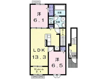 富山地鉄富山港線 蓮町駅(馬場記念公園前) 徒歩42分 2階建 築2年(2LDK/2階)の間取り写真