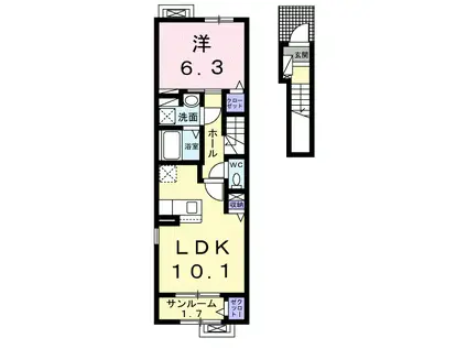 ヒカルサ高岡角ウエスト(1LDK/2階)の間取り写真