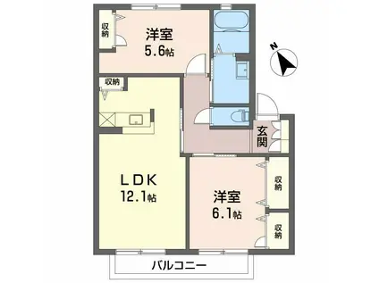 富山地鉄不二越上滝 朝菜町駅 徒歩50分 2階建 築22年(2LDK/2階)の間取り写真