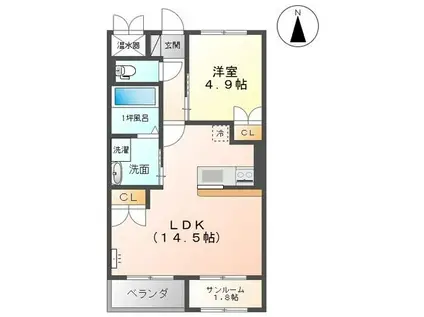 富山地鉄不二越上滝 南富山駅 徒歩34分 2階建 築15年(1LDK/2階)の間取り写真