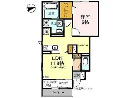 にゅうまごびれっじⅢ B棟(1LDK/1階)の間取り写真