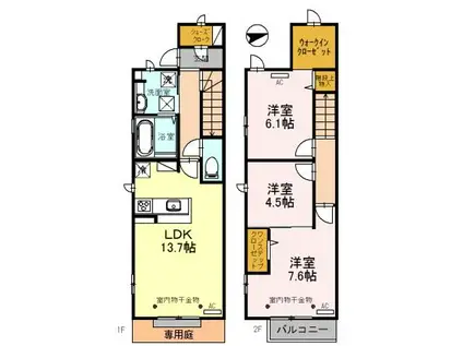 富山地鉄不二越上滝 朝菜町駅 徒歩11分 2階建 築7年(3LDK/2階)の間取り写真