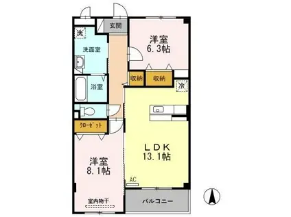 グラン・エクシード(2LDK/3階)の間取り写真