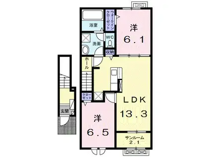 富山地鉄富山港線 蓮町駅(馬場記念公園前) 徒歩42分 2階建 築2年(2LDK/2階)の間取り写真