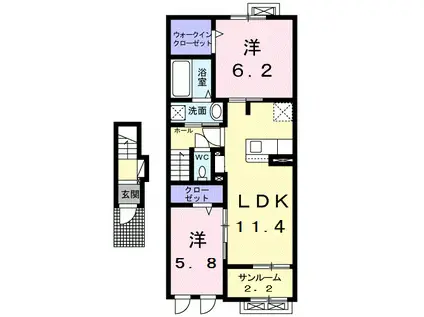 富山地鉄不二越上滝 不二越駅 徒歩32分 2階建 築6年(2LDK/2階)の間取り写真