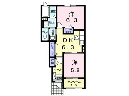 高山本線 速星駅 徒歩12分 2階建 築16年(2DK/1階)の間取り写真